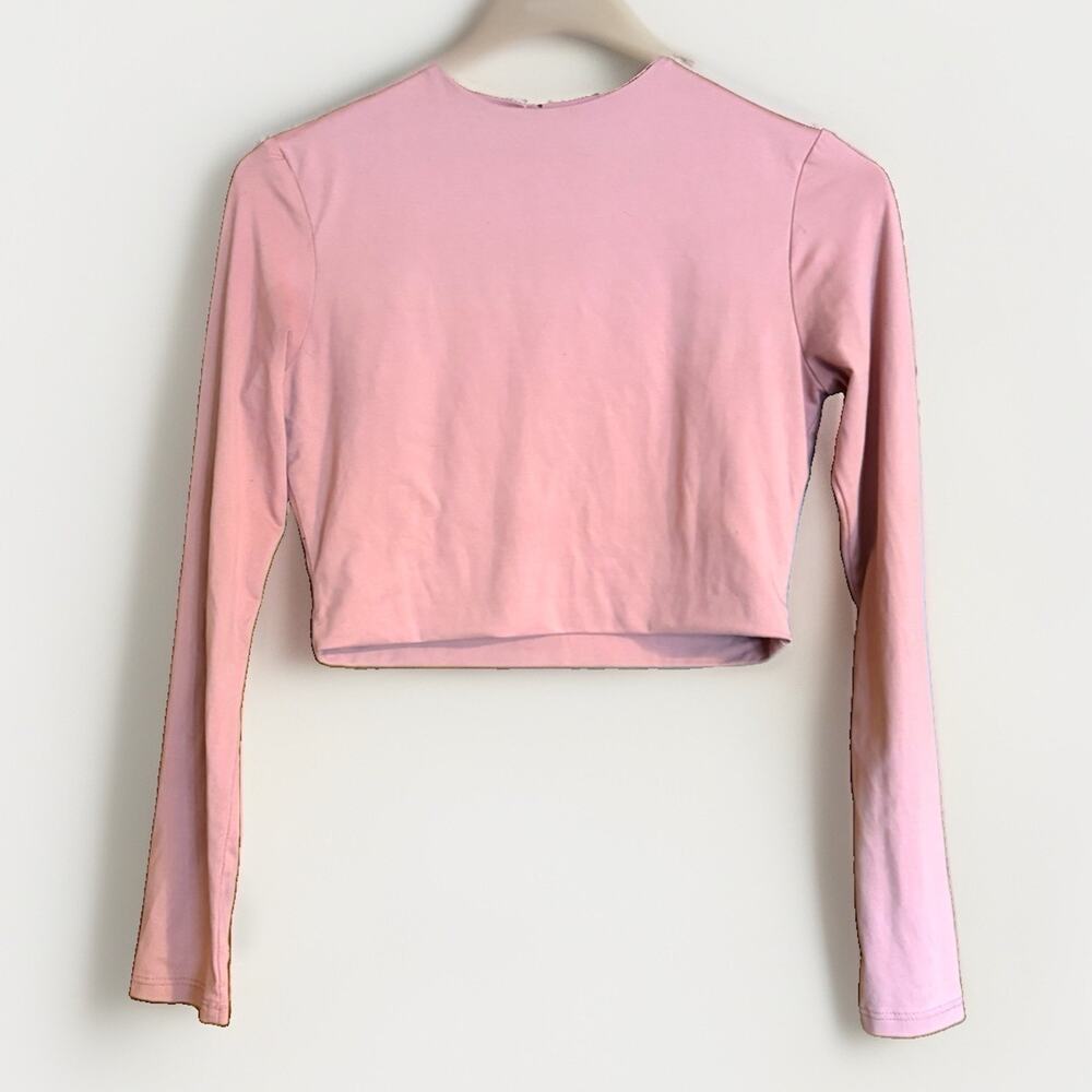Attached Pink Long Sleeve Cropped Shirt Top Women’s Small Crew Neck